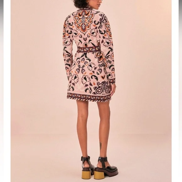 FARM RIO Glam Tapestry Knit Wrap Floral Sweater Mini Dress Cardigan Small New - Picture 3 of 16